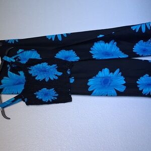 Tropical Top & Pant Set with Blue Floral Print